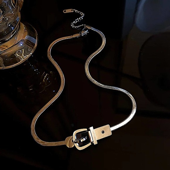 Sterling Silver Herringbone Buckle Design Choker - Picture 11 of 12